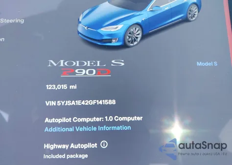 2016 Tesla Model S 90D/P100D/P85D/P90D z USA, uszkodzony, nr VIN 5YJSA1E42GF141588